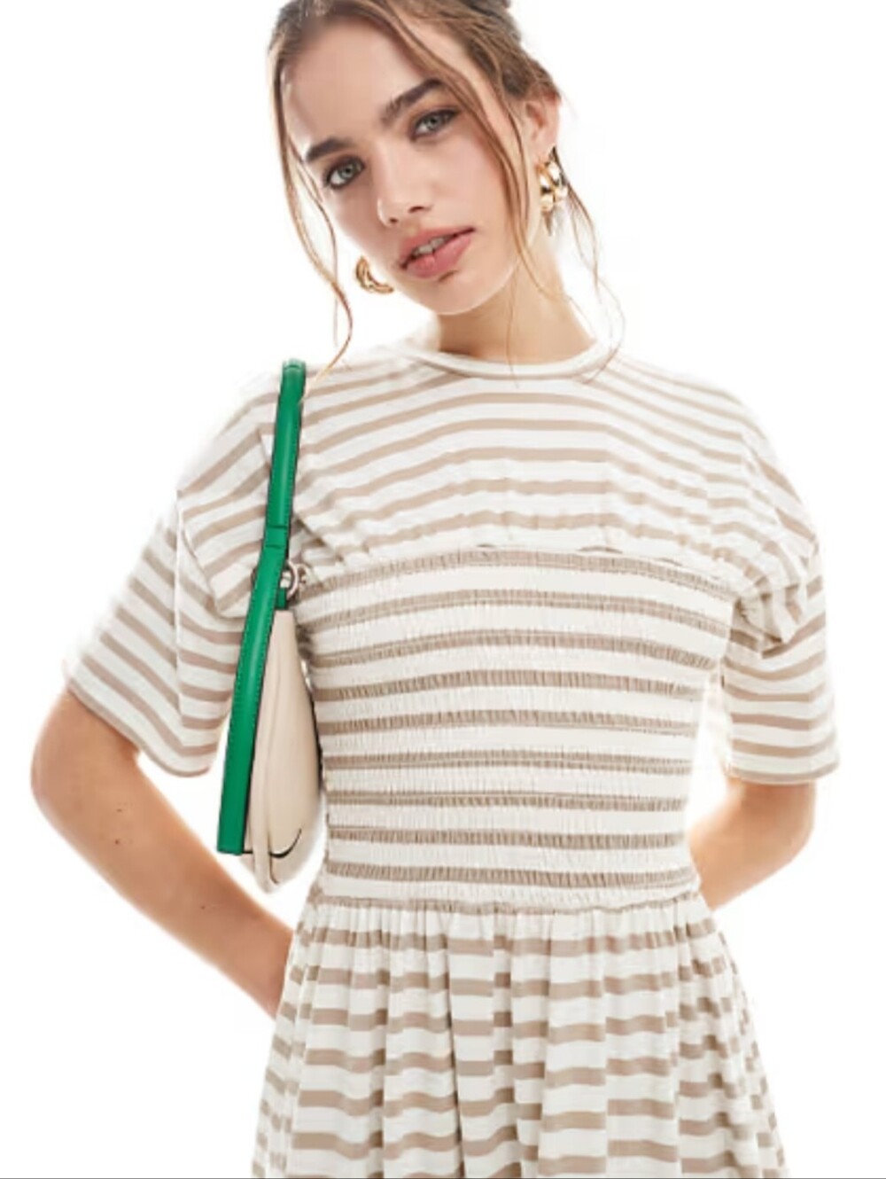 ASOS DESIGN 100% Cotton t-shirt midi dress with shirred bust stripped sz 6